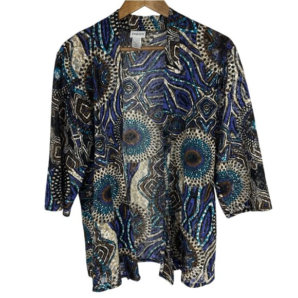 Chicos Open Front Sheer Lightweight 3/4 Sleeve Cardigan Size 1 US M - Picture 1 of 8